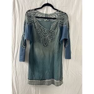 Gimmicks BKE Womans Green Crochet‎ Flowy Tunic Sz XL Boho Flaw